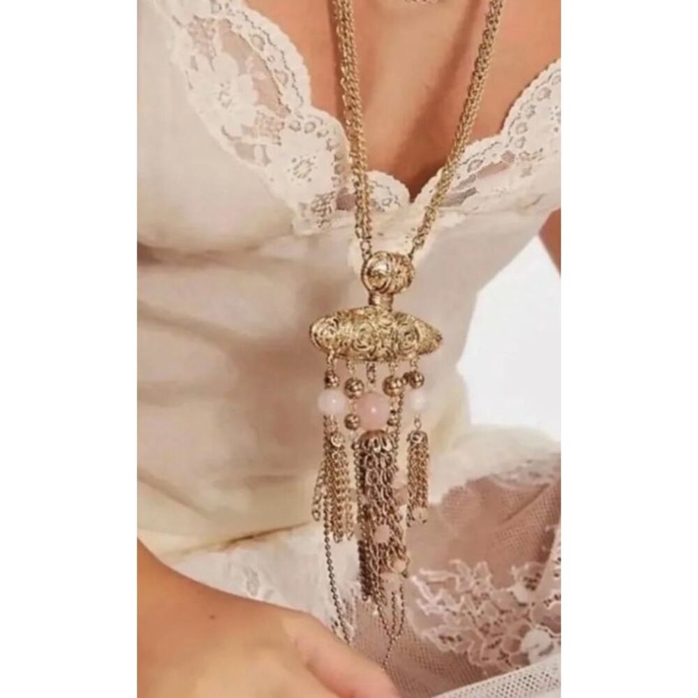 Free People | NWT | Catriona Layer Necklace - Gold and Rose Quartz Pink MSRP $68
